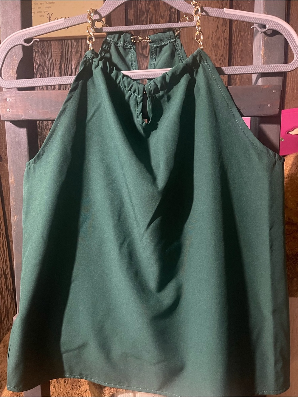 Source Unknown Dark Green Halter Camisole with Gold Chain